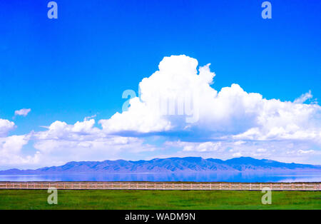 Lying in Bole city, Bortala Mongol Autonomous Prefecture, northwest China’s Xinjiang Uygur Autonomous Region, Sayram Lake wins a fame of “The last tea Stock Photo