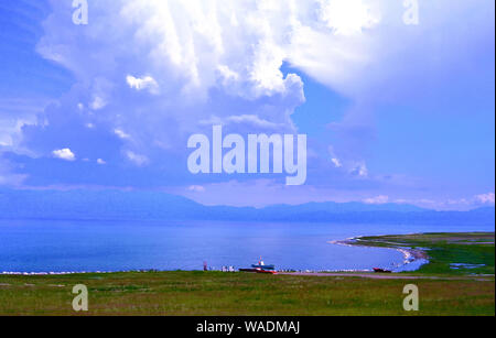 Lying in Bole city, Bortala Mongol Autonomous Prefecture, northwest China’s Xinjiang Uygur Autonomous Region, Sayram Lake wins a fame of “The last tea Stock Photo