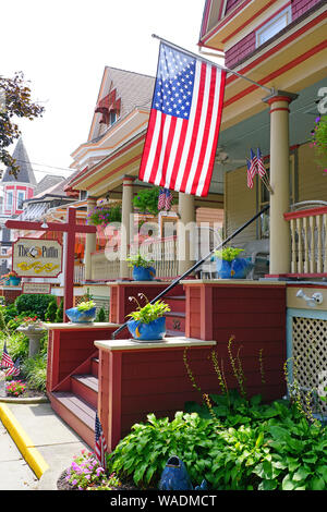 CAPE MAY, NJ -14 AUG 2019- View of colorful historic Victorian houses in Cape May, at the southern tip of Cape May Peninsula in New Jersey where the D Stock Photo