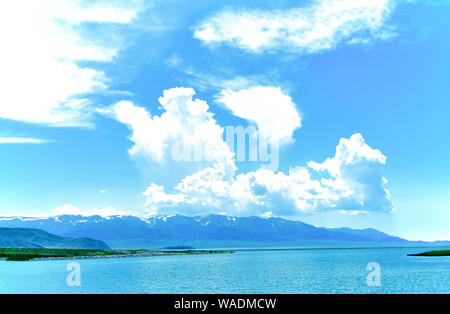 Lying in Bole city, Bortala Mongol Autonomous Prefecture, northwest China’s Xinjiang Uygur Autonomous Region, Sayram Lake wins a fame of “The last tea Stock Photo