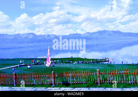 Lying in Bole city, Bortala Mongol Autonomous Prefecture, northwest China’s Xinjiang Uygur Autonomous Region, Sayram Lake wins a fame of “The last tea Stock Photo