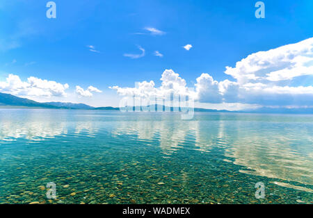 Lying in Bole city, Bortala Mongol Autonomous Prefecture, northwest China’s Xinjiang Uygur Autonomous Region, Sayram Lake wins a fame of “The last tea Stock Photo