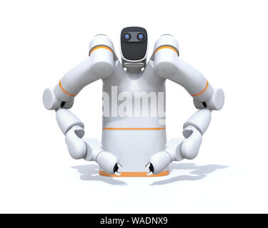 White dual-arm robot on white background. Collaborative robot concept. 3D rendering image. Stock Photo