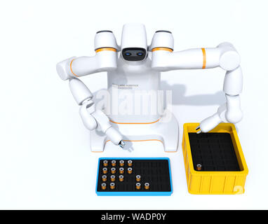 White dual-arm robot on white background. Collaborative robot concept. 3D rendering image. Stock Photo