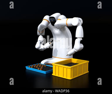 White dual-arm robot on black background. Collaborative robot concept. 3D rendering image. Stock Photo