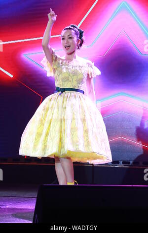 Japanese singer and actress Noriko Sakai or Nori-P performs during her concert in Hong Kong, China, 14 July 2019. Stock Photo