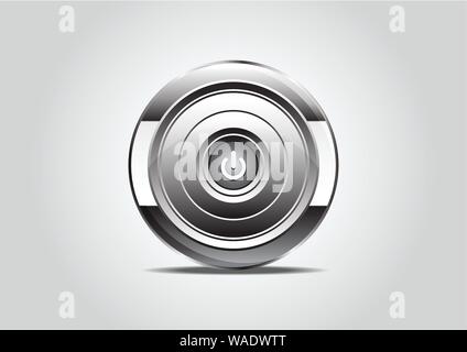 Power on button. Realistic metallic engine icon with gradient. Isolated. Stock Vector