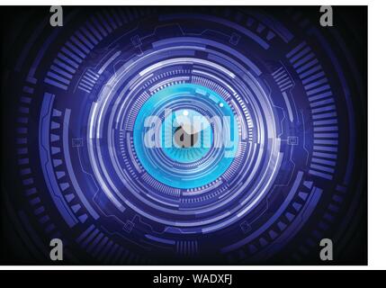 blue eye ball abstract cyber future technology concept background, illustration vector. Stock Vector