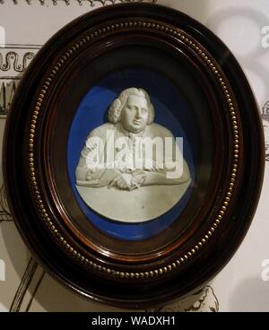 Dr Erasmus Darwin, by William Hackwood after Joseph Wright of Derby, c. 1780, white jasper with blue dip, white relief Stock Photo