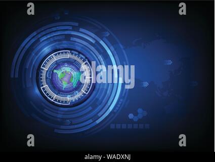 World map blue eye ball abstract cyber future technology concept background, illustration vector. Stock Vector