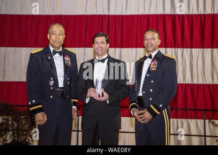 Dr. Mark T. Esper, 23rd Secretary of the Army with MG Walker and BG Dean. Stock Photo