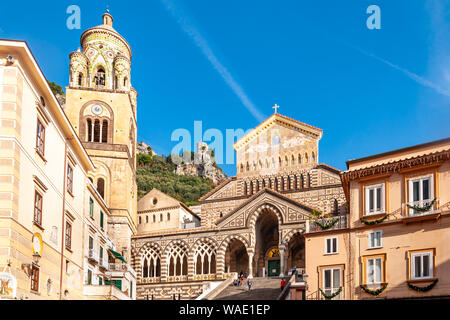 Amalfi, splendid village and seaside resort capital of the homonymous Amalfi Coast, behind the Gulf of Naples. Cathedral of Sant'Andrea. Stock Photo