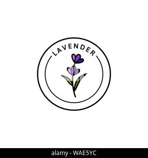 Lavender Logo Lavender in trendy linear style. Vector herbal organic lavender Icon of packaging design template and emblem. Can be used for oil, soap. Stock Vector