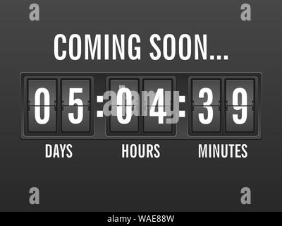 Flip clock countdown, coming soon background. Vector illustration. Stock Vector
