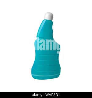 Blue plastic bottle with white cap. Cleaning detergent in the container. Vector illustration. Stock Vector