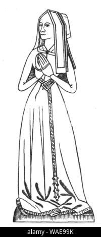 Drawing of a rubbing of a monumental brass of Alice Walwyn, Saint Michael and All Angels, Mitcheldean, Gloucestershire, UK (1881–1882). Stock Photo