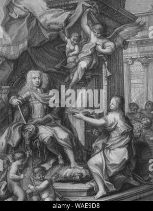 Drawing of King João V of Portugal as a patron of the arts by an unknown artist. Stock Photo