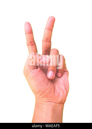 Hand sign for the number two or 2 symbol Stock Photo