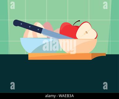bowl eggs apples knife preparation cooking vector illustration Stock ...