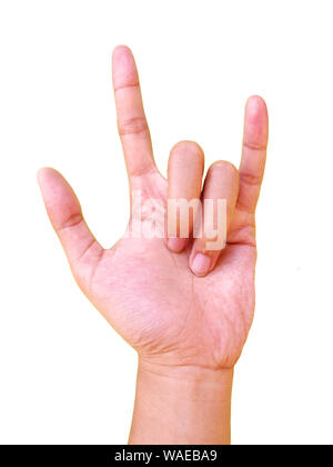 Male hand gesturing heavy metal rock sign isolated Stock Photo - Alamy