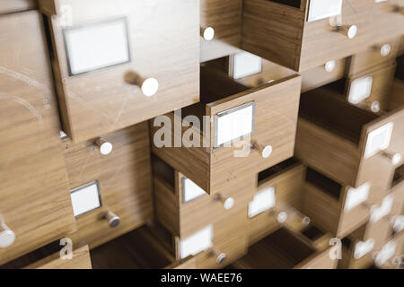 Data collection in wooden containers - 3D Rendering Stock Photo