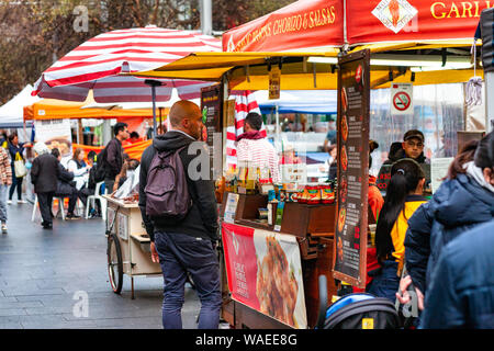 Sydney, NSW / Australia - July 26 2019: Busy colorul street market with people in Chatswood Australia Stock Photo