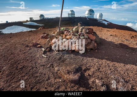 Stone markers/Native Hawaiian Shrines (Heiau), serving also as a reminder of the sacred history of Mauna Kea, Hawaii Stock Photo