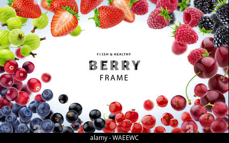 Frame made of different berries isolated on white background Stock Photo