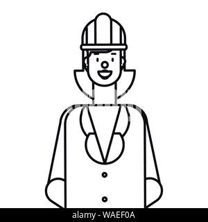 happy labor day - woman engineer employee white background vector illustration linear style Stock Vector