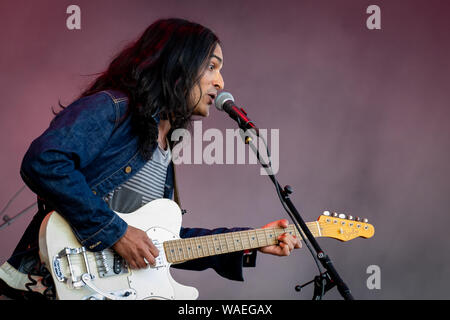 Trondheim, Norway. August 15th, 2019. The American experimental pop band Yeasayer performs a live concert during the Norwegian music festival Pstereo 2019. Here guitarist Anand Wilder is seen live on stage. (Photo credit: Gonzales Photo - Tor Atle Kleven). Stock Photo