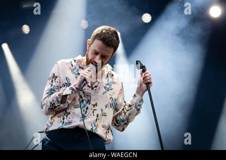 Trondheim, Norway. August 15th, 2019. The American experimental pop band Yeasayer performs a live concert during the Norwegian music festival Pstereo 2019. Here singer and songwriter Chris Keating is seen live on stage. (Photo credit: Gonzales Photo - Tor Atle Kleven). Stock Photo