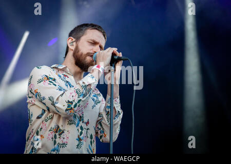 Trondheim, Norway. August 15th, 2019. The American experimental pop band Yeasayer performs a live concert during the Norwegian music festival Pstereo 2019. Here singer and songwriter Chris Keating is seen live on stage. (Photo credit: Gonzales Photo - Tor Atle Kleven). Stock Photo