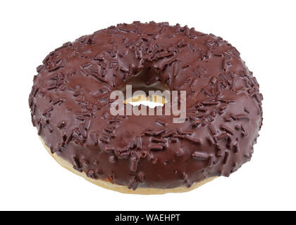 In the future we will eat this concept. Fat donut with fake clay chocolate. Isolated on white studio macro Stock Photo