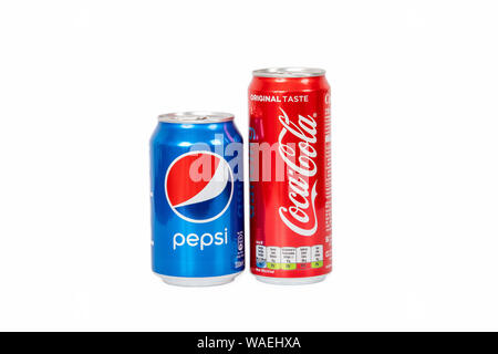 330ml Coca cola and pepsi isolated on white background Stock Photo