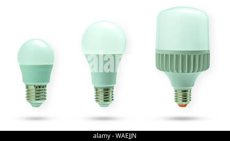 Set of LED daylight bulb. Concept of Energy saving and global warming. Isolate and clipping path on white background. Stock Photo
