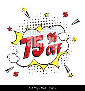 Comic lettering 75 percent off SALE in the speech bubble comic style flat design Stock Vector