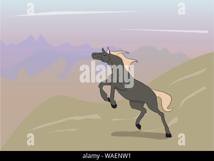 horse running on a background of a landscape, on nature, vector Stock Vector