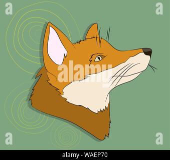 portrait of fox, vector, on green background, looking up Stock Vector