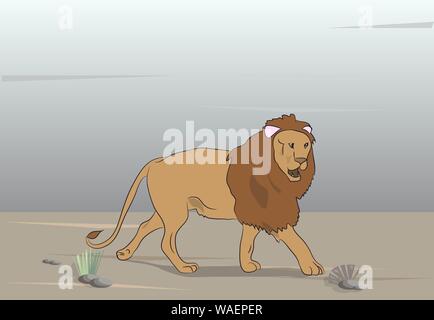 lion lies on nature, vector, lion lies on nature Stock Vector