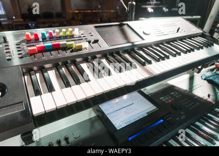 Electronic synthesizer and bass machine for recording music in the Studio Stock Photo