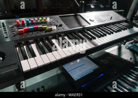 Electronic synthesizer and bass machine for recording music in the Studio Stock Photo