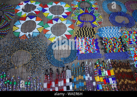 Beaded jewellery sold as souvenirs on display at Lesedi Cultural Village, Cradle of Humankind, South Africa Stock Photo