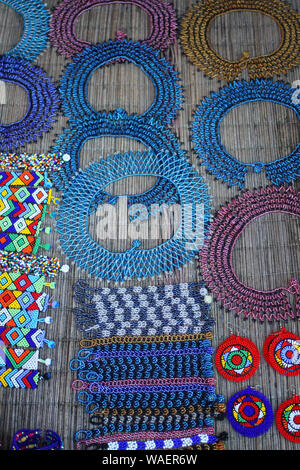 Beaded jewellery sold as souvenirs on display at Lesedi Cultural Village, Cradle of Humankind, South Africa Stock Photo