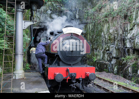 Victor Steam locomotive at Haverthwaite Station on the Lakeside and Haverthwaite Heritage Railway near Ulverston, Cumbria, UK Stock Photo