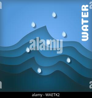 Illustration of sea waves with falling water drops. Abstract backrgound Stock Vector