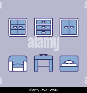 Set of design icons for Business, SEO and Social media marketing. Schematic representation of furniture Stock Vector