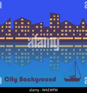 Illustration of the city with evening illumination. Abstract background Stock Vector