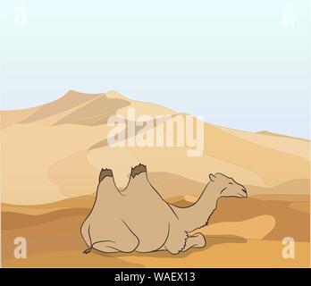 camel stands in the desert, vector, camel stands in the desert Stock Vector