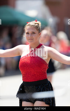 Buckhannon, West Virginia, USA - May 18, 2019: Strawberry Festival, Members of the Upshur County Baton Corp, dancing at the parade Stock Photo