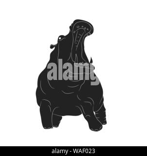 Hippo stands drawing silhouette, vector, white background Stock Vector